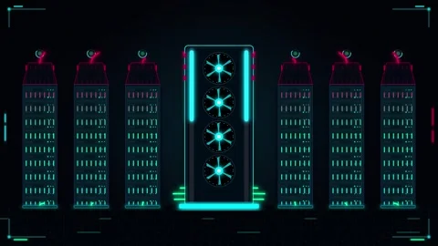 Digital data center server rack animation with neon cooling fans and networ.. Stock Footage 337566529