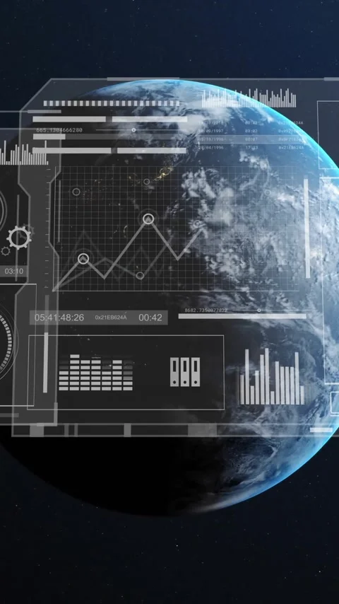 Digital data charts and graphs animation over rotating Earth in space Stock Footage 341977061