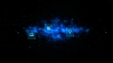 Digital data cloud connection icons with animated blue particles background.. Stock Footage 346280518