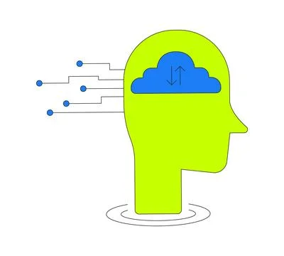 Digital data cloud in human head silhouette 2D cartoon object Stock Illustration