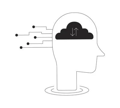 Digital data cloud in human head silhouette 2D line object Stock Illustration