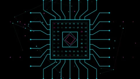 Digital data cloud microchip with encrypted computer code Stock-Footage 343709437