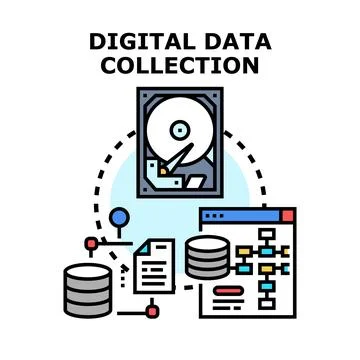 Digital data collection processing and analyzing scheme Illustrazione stock