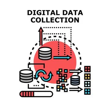 Digital data collection processing and management concept Stock Illustration