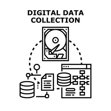 Digital data collection processing and analyzing scheme Illustrazione stock