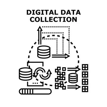 Digital data collection processing and management concept Stock Illustration