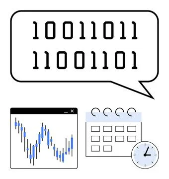 Digital Data Communication with Binary Code and Business Analytics Elements Stock Illustration