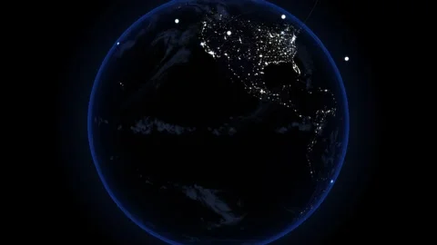 Digital data connection across globe at night Stock Footage 340201207