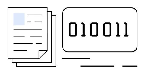 Digital Data Conversion with Binary Code and Documents in Minimalist Style 스톡 일러스트
