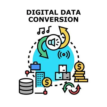 Digital data conversion process transforming information value Stock Illustration