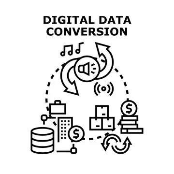 Digital data conversion process transforming information value Stock Illustration