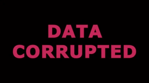 Digital data corrupted glitch effect with glitching text on black background Stock Footage 344282603