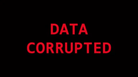 Digital data corruption glitch effect with white text and red highlights on.. Stock Footage 344282620