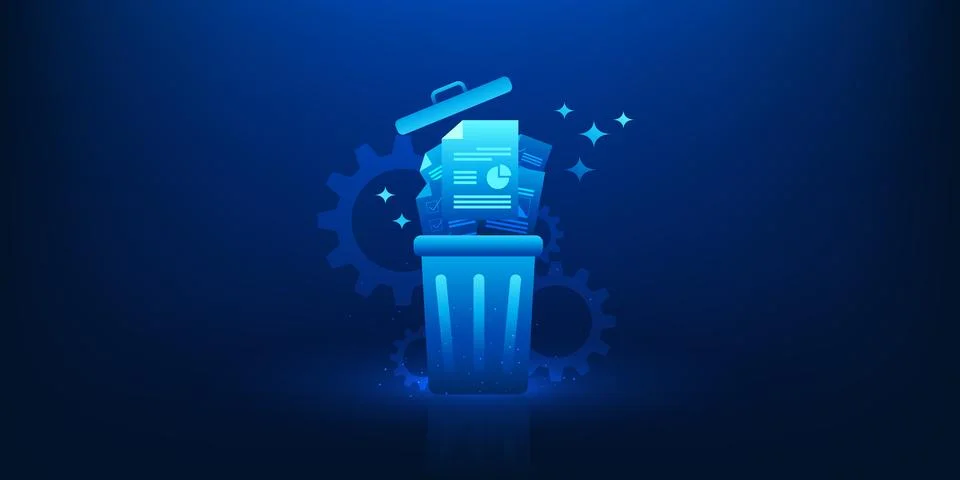 Digital Data Delete Technology Background, Trash Bin with Error Document Fi.. Stock Illustration