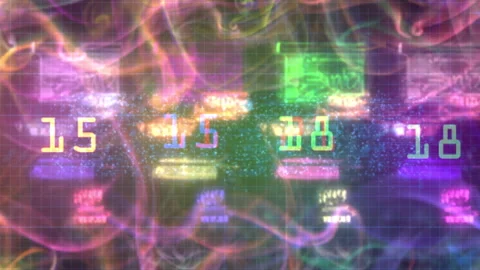 Digital Data Display Abstract Neon Numbers Glitch Tech Background Video stock 338002172