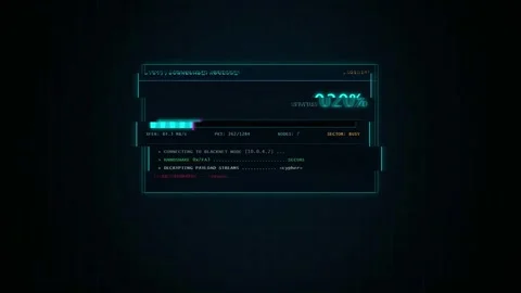 Digital Data Download Progress Bar Interface with Futuristic HUD Elements on Stock Footage 345755495
