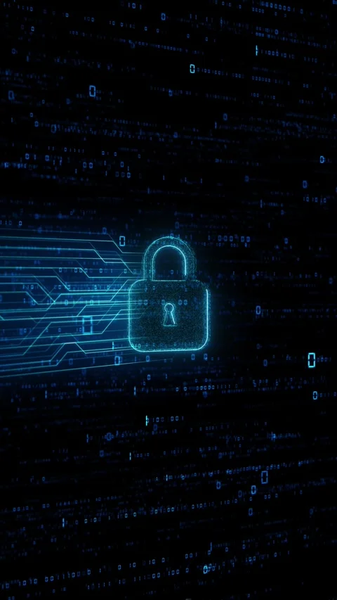 Digital Data Encryption Lock Cyber Protection Background Stock Footage 341365541