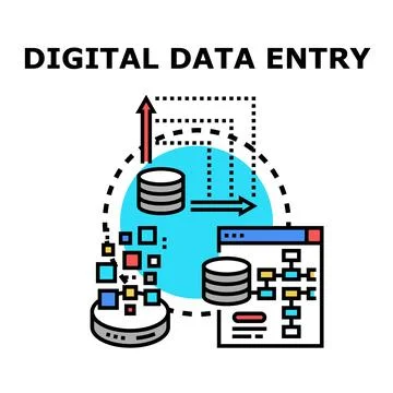 Digital data entry process managing information and database 스톡 일러스트