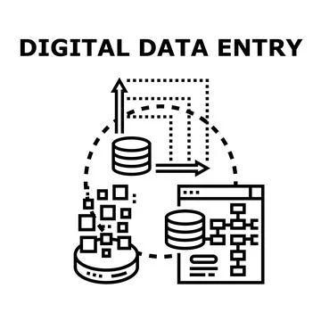 Digital data entry process managing information and database Stock Illustration