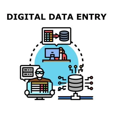 Digital data entry process managing information system Stock Illustration