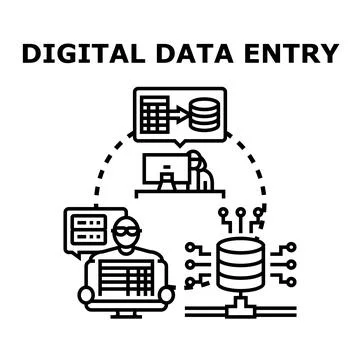 Digital data entry process managing information system Stock Illustration