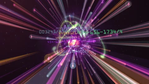 Digital Data Explosion With Colorful Numeric Light Streaks Conveying Technology Stockbeeldmateriaal 332848053