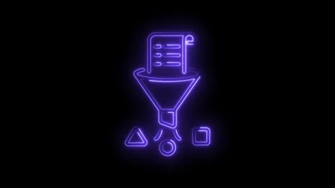 Digital data filter processing with shapes emerging in neon glow on black Video stock 330774644