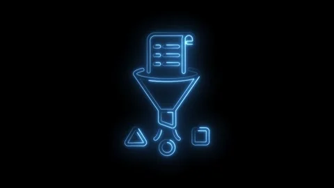 Digital data filtering with funnel and shapes animation glowing blue neon light Stock Footage 330774645