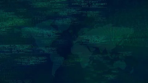 Digital data floating in space with global world map background Illustrazione stock