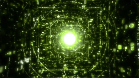 Digital data flow 3D animation technology cyberspace tunnel with cyber security Stockbeeldmateriaal 160112794