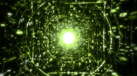 Digital data flow 3D animation technology cyberspace tunnel with cyber security Stockillustratie