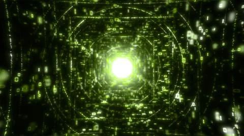 Digital data flow 3D animation technology cyberspace tunnel with cyber security Stockillustratie