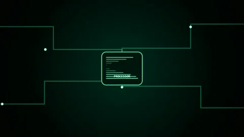 Digital Data Flow Animation with Processor Icon Stock Footage 347390723