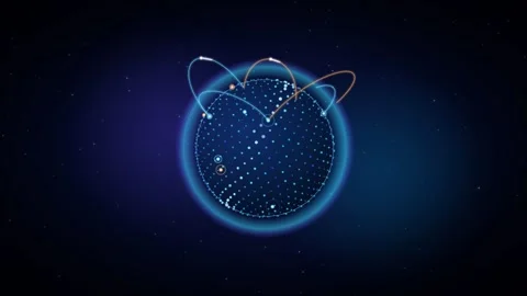Digital Data Flow Around a Glowing Particle Sphere 库存影片 347896841