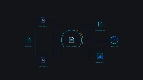 Digital data flow diagram with document icons and information processing no.. Stock Footage 341180310