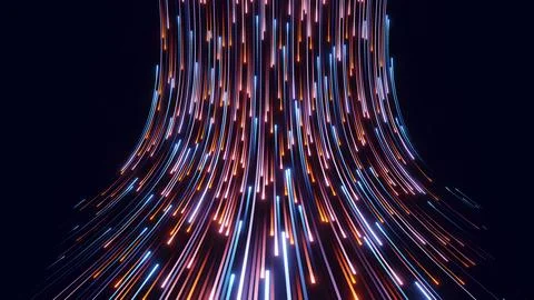 Digital data flow of glowing lines rising and bending on a dark background Stock Illustration
