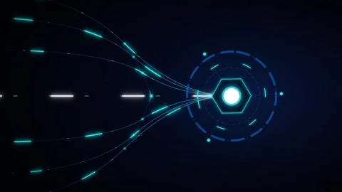 Digital data flow hud interface with glowing hexagon core and network conne.. Stock Footage 337559852