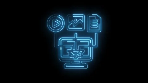 Digital data flow icon animation computer screen with play button image fil.. Stock Footage 346122063