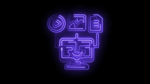 Digital data flow processing computer icon neon glowing animation abstract .. Stock Footage 346122061
