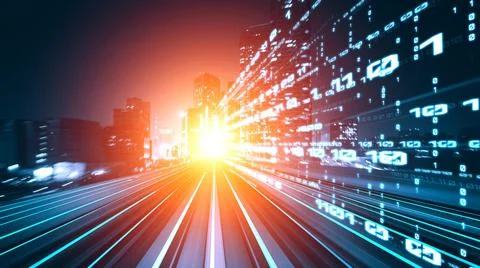 Digital data flow on road in concept of cyber global communication and coding Stock Illustration