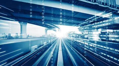 Digital data flow on road in concept of cyber global communication and coding Stock Photos