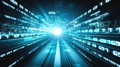 Digital data flow on road in concept of cyber global communication and coding Stock Photos