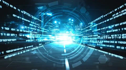Digital data flow on road in concept of cyber global communication and coding Stock Photos