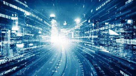 Digital data flow on road in concept of cyber global communication and coding Foto stock