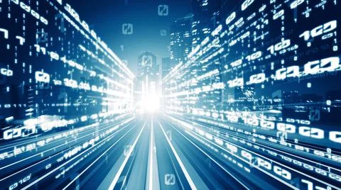 Digital data flow on road in concept of cyber global communication and coding Foto stock