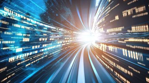 Digital data flow on road in concept of cyber global communication and coding Stock Photos