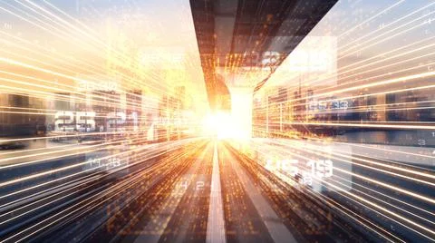 Digital data flow on road in concept of cyber global communication and coding Stock Photos