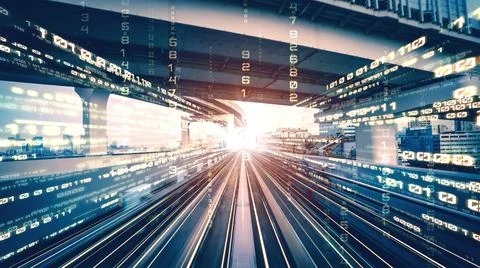 Digital data flow on road in concept of cyber global communication and coding Stock Photos