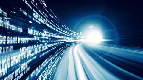 Digital data flow on road in concept of cyber global communication and coding Stock Photos