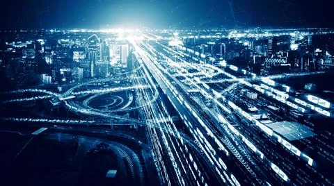 Digital data flow on road in concept of cyber global communication and coding Stock Photos